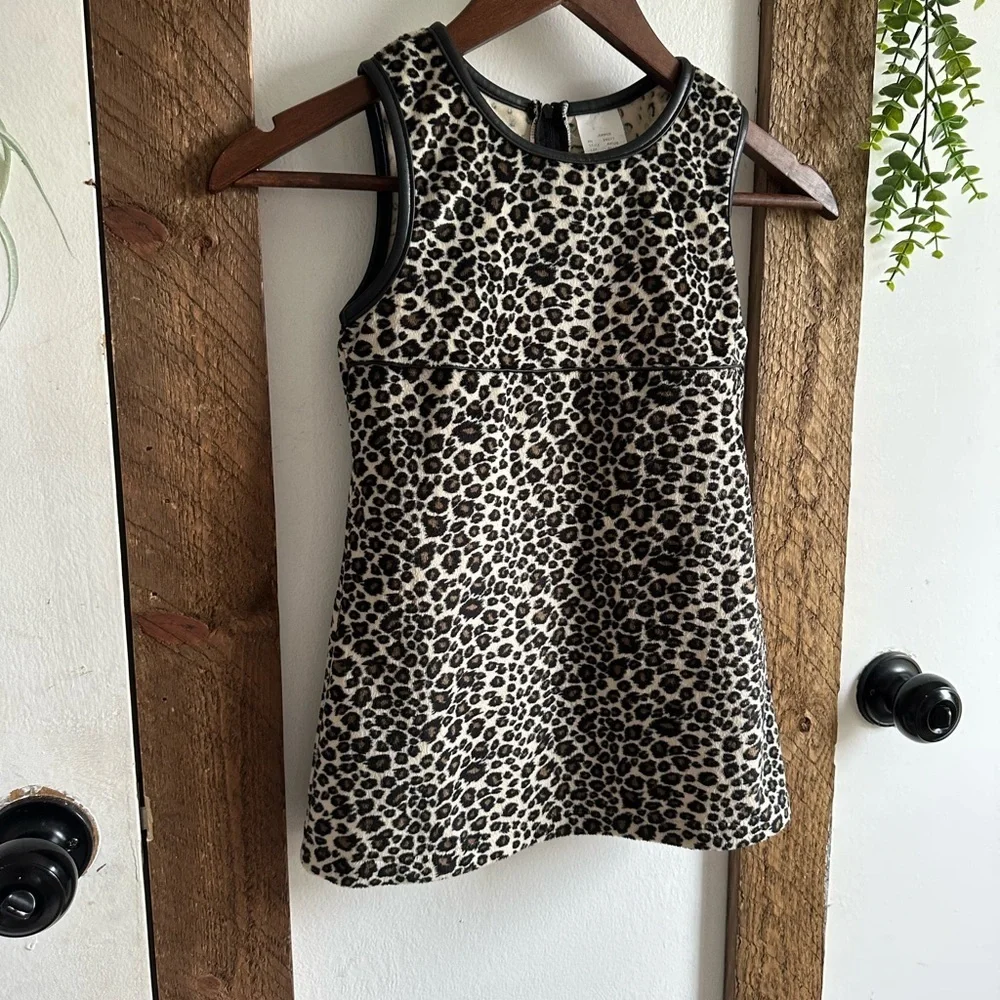 Vintage 90s Prana Girls Leopard Print Jumper Dress Size 5/6